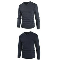 Muški dukseri Plish Knitwea Čvrsta boja V-izrez Modni pulover s dugim rukavima na otvorenom casual fit