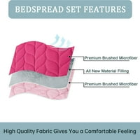 Minimalni stil Reverzible Stitch Quild prekrivačica kraljica, vruća ružičasta uzorka listova, mikrofiber,