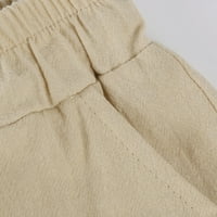 HHEI_K Ženske modne Ležerne prilike svakodnevne hlače Labavi struk ravne pantalone Lanyard pamučne konoplje