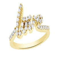 Bijeli prirodni dijamant Ljubav prsten u 10K žutom zlatu