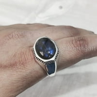 Labradorite mans prsten, prirodna plava vatra labradorite, srebrni nakit, srebrni prsten, rođendanski