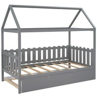 Krevet za dvostruku veličinu kreveta s tropojačem, zaštitnom zaštitom u obliku ograde, sivom bojom