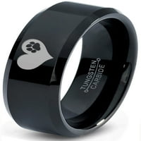 Tungsten šap Print band u obliku srca prsten za ruke muškarci za žene Udobnost crni ošireni rub polirani