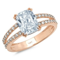3. CT sjajan jastuk simulirani plavi dijamant 14k Rose Gold Solitaire sa accentima prsten sz 8.5