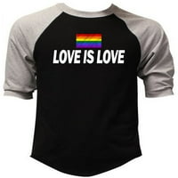 Muška dužna zastava Love je ljubav TV crna siva Raglan bejzbol majica Velika crna siva