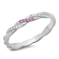 Dazzlingock Collection 14k Round Pink Sapphire & White Diamond Dame Swirl Wedding Bend Spacking prsten,