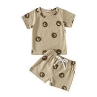 B91XZ Toddler Boys Girls Kratki rukav Cartoon Print majica Tors Hots Outfits Baby Boy Outfits Khaki,