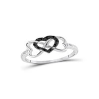 Sterling Silver Women okrugli crni boja Poboljšani dijamant Triple Trinity Heart Ring CTTW