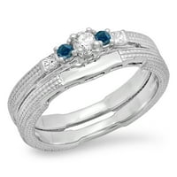 Dazzlingrock kolekcija 0. Carat 10k Blue & White Diamond Stone zaručnički prsten set CT, bijelo zlato,