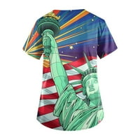 Lolmot 4. jula vrhovi za žene plus veličine kratkih rukava majica Neovisnosti Patriotske američke košulje za zastave Radne uniforme džepovi za odmor Vneck na čišćenju