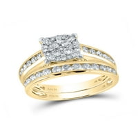Čvrsta 14k žuto zlato i njezina okrugla dijamantski klaster Usklađivanje par tri prstena za brisanje