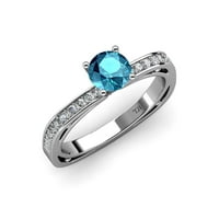 London Blue Topaz & Diamond Euro Shank angažman prsten 1. CT TW 14K bijelo zlato .Size 7.0