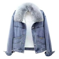 Dugi rukav slobodni džep modni vrhovi traper jakna za žene plus klirens plava veličina 3xl