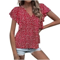 Penkiiy Womens Ljeto V bluza izreza Ruffle kratki rukav Polka Dot Dressy Ležerne košulje