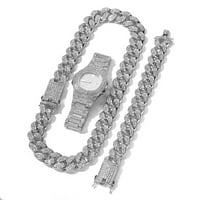 RaysRay kubanski hip-hop imitacija imitacija dijamantski sat, ogrlica i narukvica set od super sjajnih,