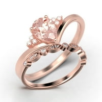 Prekrasan minimalistički 1. karatni kruški morgatit i dijamantni movali jedinstveni zaručnički prsten, povoljni vjenčani prsten, jedan odgovarajući pojas u 10K solidne ruže zlato poklon za njenu ljubav, set za brisanje