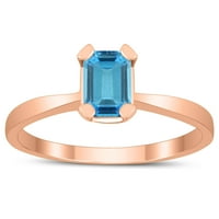 Ženski smaragdni u obliku 6x plavog topaz pasijansa prsten u 10k ružičastog zlata