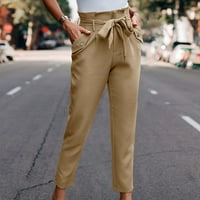 Hesxuno Cropped hlače za žene, trendi elegantne solidne ženske hlače labave ležerne tipke čvorove visoke struke olovke za olovke u strujnim hlačama s džepovima