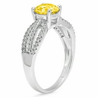 1. CT sjajan okrugli rez simulirani žuti dijamant 14k bijeli zlatni pasijans sa Accenting prstenom SZ