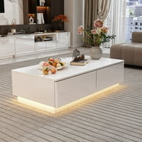 Hitow stol za kavu sa LED lampicama, stol za drvo sa skladištem za dnevni boravak, bijeli
