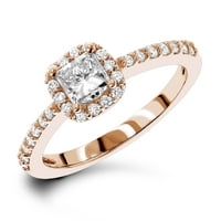 14K Gold Halo Round & Princess Cut Prirodni dijamantni zaručni prsten