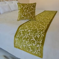 Domaćinska kraljica kraljica Twin Chartreuse Dekorativna puna 68 x18 trkač sa jastukom, baršuna, velvet,