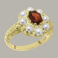 Britanci napravili 18K žuti zlatni ženski prsten prirodni Garnet & Fultired Pearl Izjava prsten - Opcije