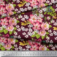 Soimoi Poly Georgette Tkaninski listovi i božurno cvjetno otisnuto od tiskane tkanine uz dvorište široko