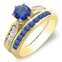 Kolekcija Dazzlingock 14k Round Blue Sapphire & White Diamond Dame Bridal Angažova za angažman, žuti