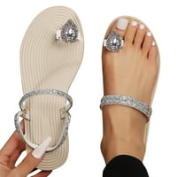 Sandale za ženu Ravni nožni prsti Rhinestone modne papuče na plaži bijeli veličine 7,5