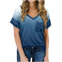 Ženske vrhove kratkih rukava od pune bluze casual ženske majice V-izrez ljeto plavi xl