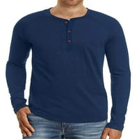 Muška ležerna mekana redovita FIT s dugih rukava Henley majica V izrez Pulover Thee majica Jeseni obični