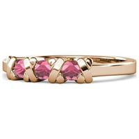 Rhodolite Garnet Xoxo zagrljaji i poljupci Tri kamenog prstena 0. CT TW u 14K ružičastog zlata.Size