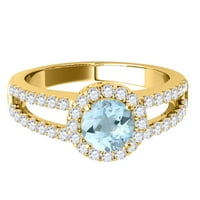 Mauli dragulji za žene 1. Karatni dijamant i okrugli oblikovani aqumarine 4-prong 10k žuto zlato