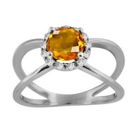Aonejewelry 0. Carat okrugli citrinski i dijamantni prsten u 10K čvrstog ruža, bijelog i žutog zlata