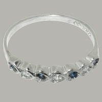 Britanci napravio 14k bijeli zlatni prirodni dijamant i safir ženski prsten za vječnost - veličine 6,5