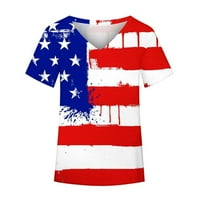 Ženska majica kratkih rukava Grafički patriotski tee ljetni casual v rect Thirsts za 4. jula Dan nezavisnosti