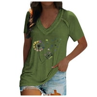 Cuoff bluza Ženska moda V izrez Čvrsta boja Štampanje set Ležerna majica Zelena L Poliester
