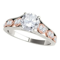 Aonejewelry 0. Carat Halo dvotonski dijamantni zaručni prsten u 14K pućim ružama i bijelim zlatom