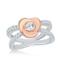 Ijewelry Sterling Srebrna ruža pozlaćena oblika cvijeća okrugla i micro pave CZ otvoreni prsten