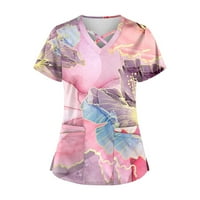 Yubatuo Women Crips Top sa džepovima V-izrez s kratkim rukavima odštampanog bluza za žene za žene Pink XL