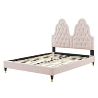 Okvir kreveta s tufama platformama, kraljica veličine, baršunaste, ružičaste, moderni suvremeni urbani