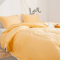 Pom Pom Duvet Poklopac set Twin Veličina, čvrsta posteljina seoski krevet s bijelim fringe loptom, ultra