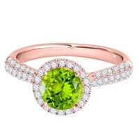 Mauli dragulji za žene 1. Karatni dijamant i okrugli oblikovani peridot prsten 4-prong 10k ruže zlato