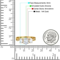 14K zlatna ovalna tri kamena simulirana CZ prsten za vjenčanje za venčanje 7