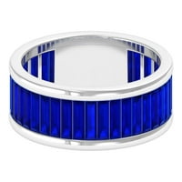Laboratorija Oblik Baguette stvorio je plavu safirnu poluvremenu prsten, sterling srebrna, SAD 8.00