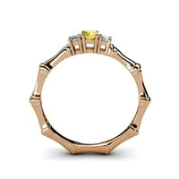 Žuta safir sa bočnim dijamantima tri kamenog bambusovog prstena 0. CTTW 14K ružičasto zlato.size 9.0