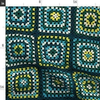 Organska pamučna savena tkanina od dvorišta - plava zelena vintage plairana retro prekrivača narodna