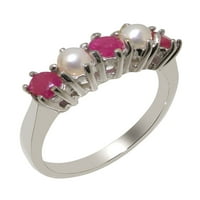 Britanci napravio 14k bijeli zlatni prirodni rubin i kultivirani biserni ženski prsten - veličine opcija