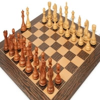 Fierce Knight Staunton Chess Set Acacia & Boxwood sa Deluxe Tiger Ebony & Maple Board - 4 King